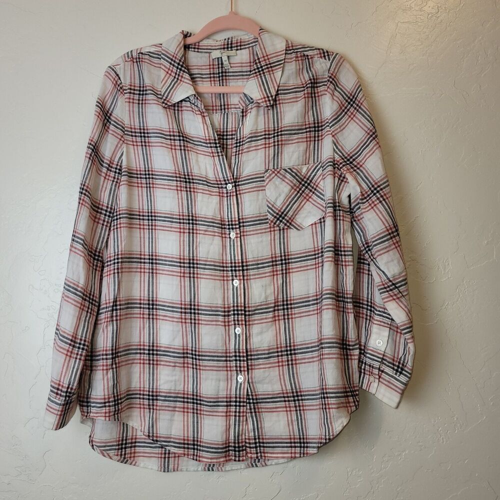 Joie Womens Sz M Lightweight Flannel Top Long Sleeve Shirt Plaid Button Down